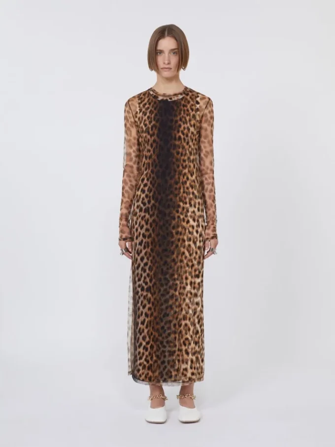 Abito aderente in jersey di tulle, sfumato beige Abito aderente in jersey di tulle, sfumato beige