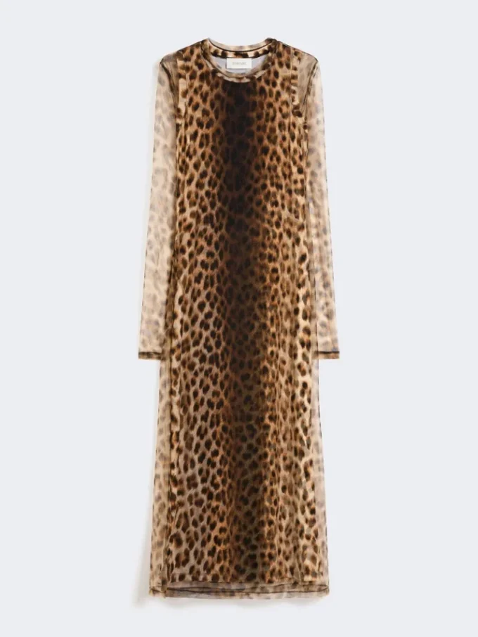 Abito aderente in jersey di tulle, sfumato beige Abito aderente in jersey di tulle, sfumato beige