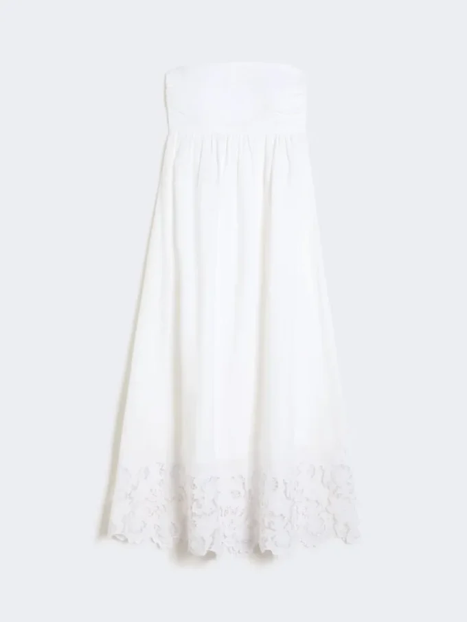 Abito bustier in tela di lino, bianco Abito bustier in tela di lino, bianco