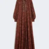 Abito caftano in cotone stampato, color caramello
