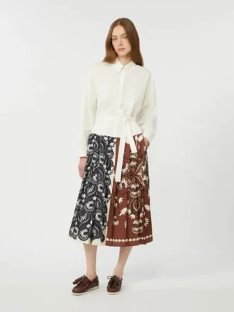 Abito camicia in cotone stampato e twill, bianco