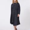 Abito camicia in denim e raso, nero