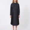 Abito camicia in denim e raso, nero