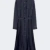 Abito camicia in denim e raso, nero