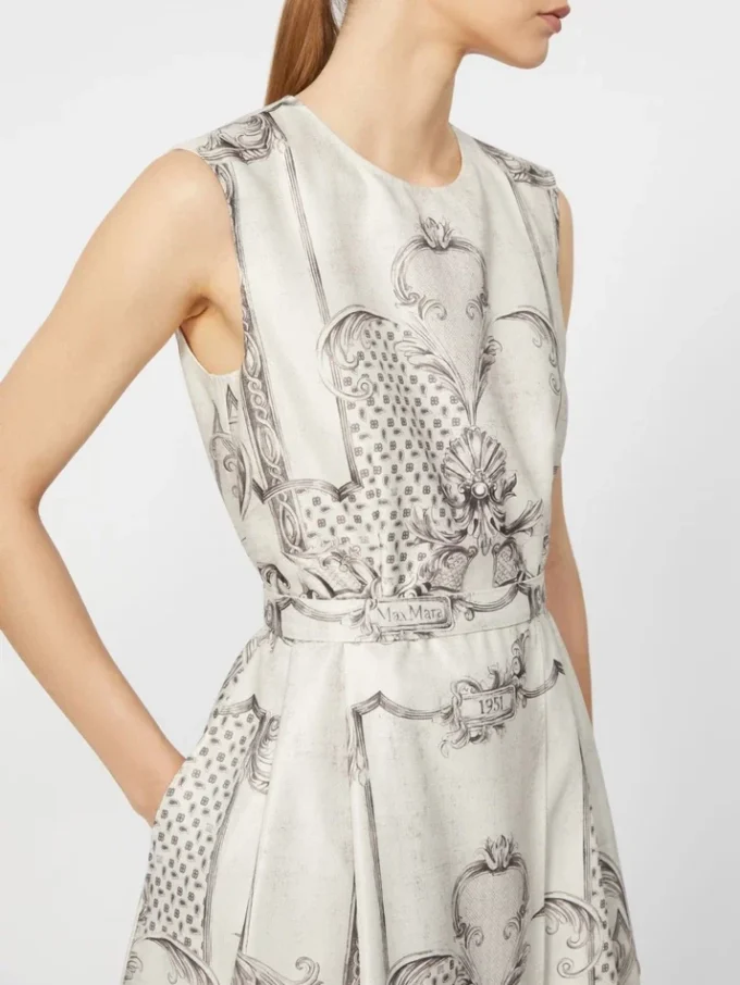 Abito camicia in mikado stampato, avorio