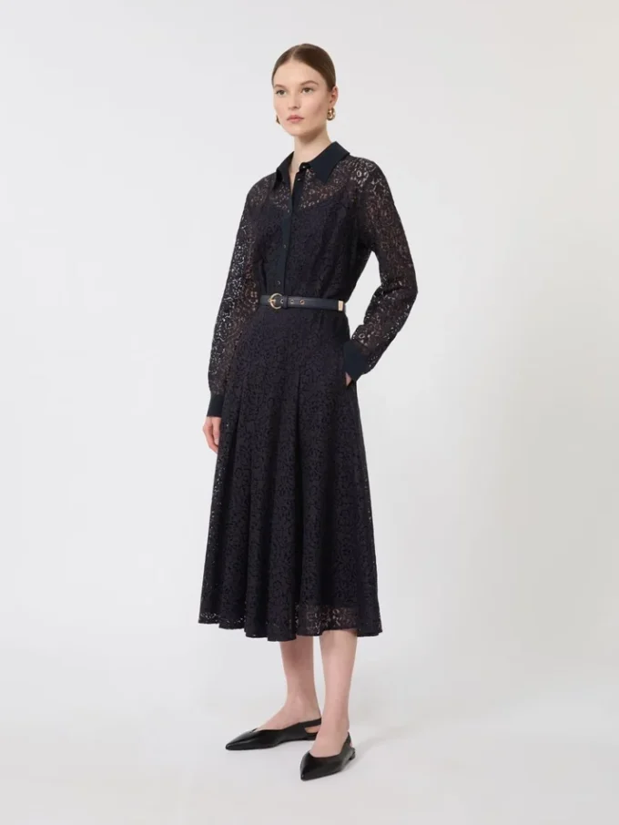 Abito camicia in pizzo, blu navy