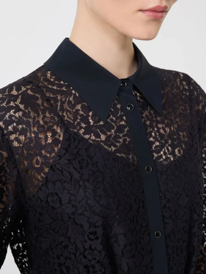 Abito camicia in pizzo, blu navy