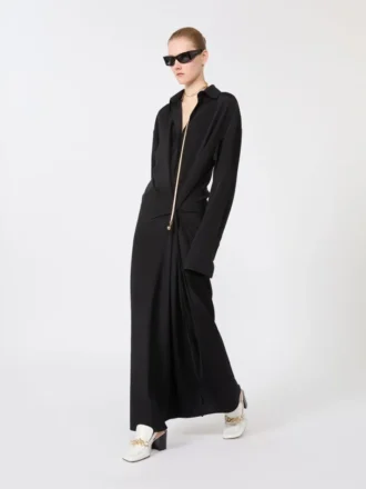 Abito camicia in seta elasticizzata, nero