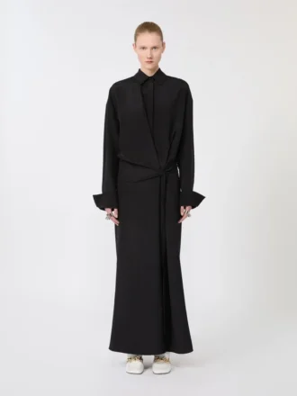 Abito camicia in seta elasticizzata, nero