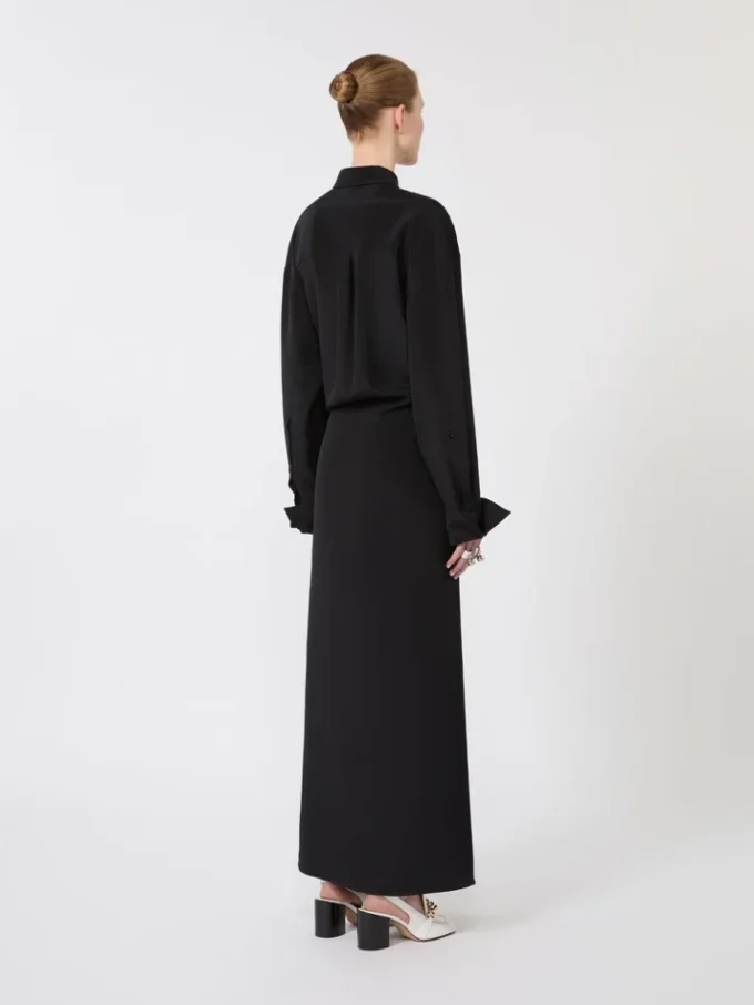 Abito camicia in seta elasticizzata, nero