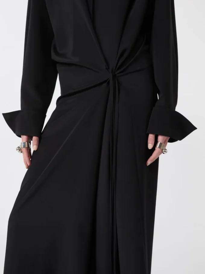 Abito camicia in seta elasticizzata, nero