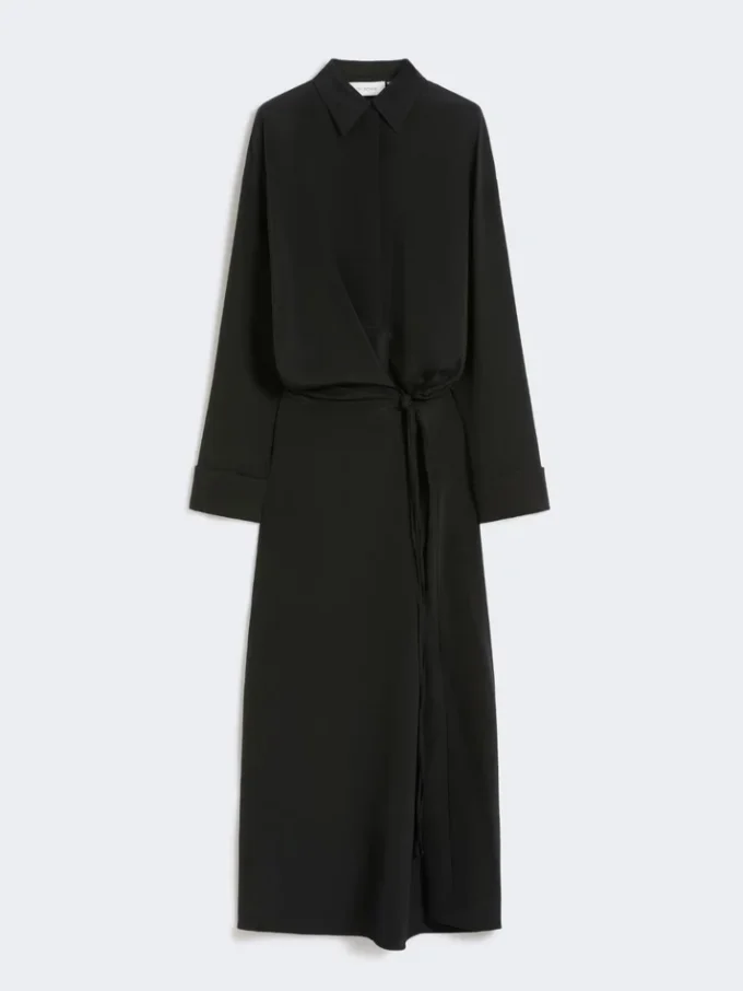 Abito camicia in seta elasticizzata, nero