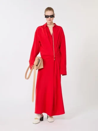 Abito camicia in seta elasticizzata, rosso