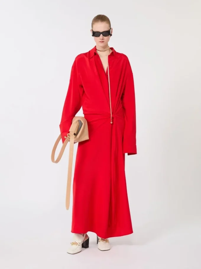 Abito camicia in seta elasticizzata, rosso Abito camicia in seta elasticizzata, rosso