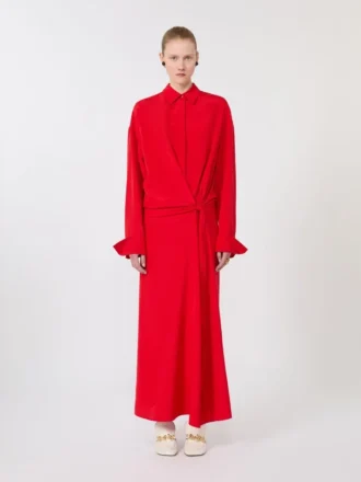 Abito camicia in seta elasticizzata, rosso