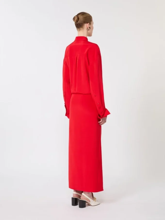 Abito camicia in seta elasticizzata, rosso Abito camicia in seta elasticizzata, rosso