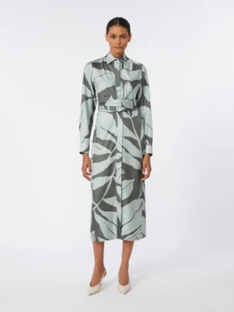 Abito camicia in seta stampata, verde