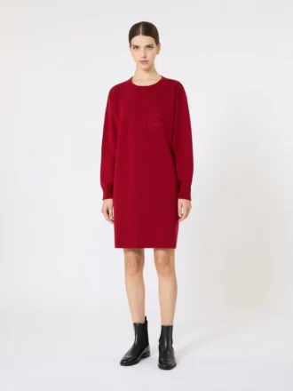 Abito corto in lana, rosso scuro
