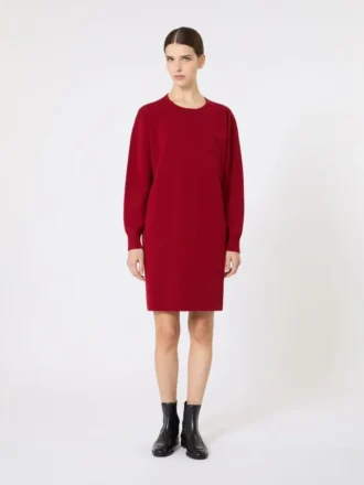 Abito corto in lana, rosso scuro