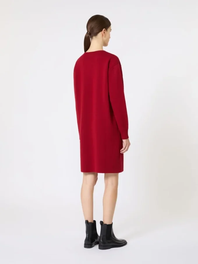 Abito corto in lana, rosso scuro