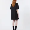 Abito corto in tela di cotone e lino, nero