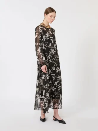 Abito in chiffon stampato, nero
