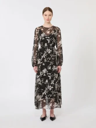 Abito in chiffon stampato, nero