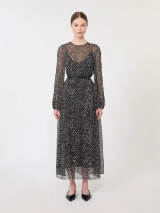 Abito in chiffon stampato, nero
