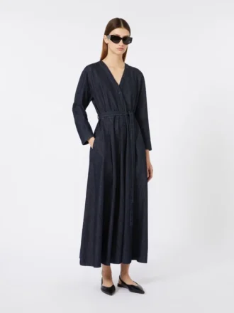 Abito in denim di cotone con cintura, blu oltremare
