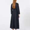 Abito in denim di cotone con cintura, blu oltremare