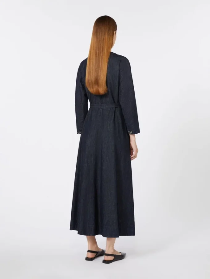 Abito in denim di cotone con cintura, blu oltremare