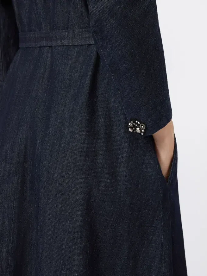 Abito in denim di cotone con cintura, blu oltremare