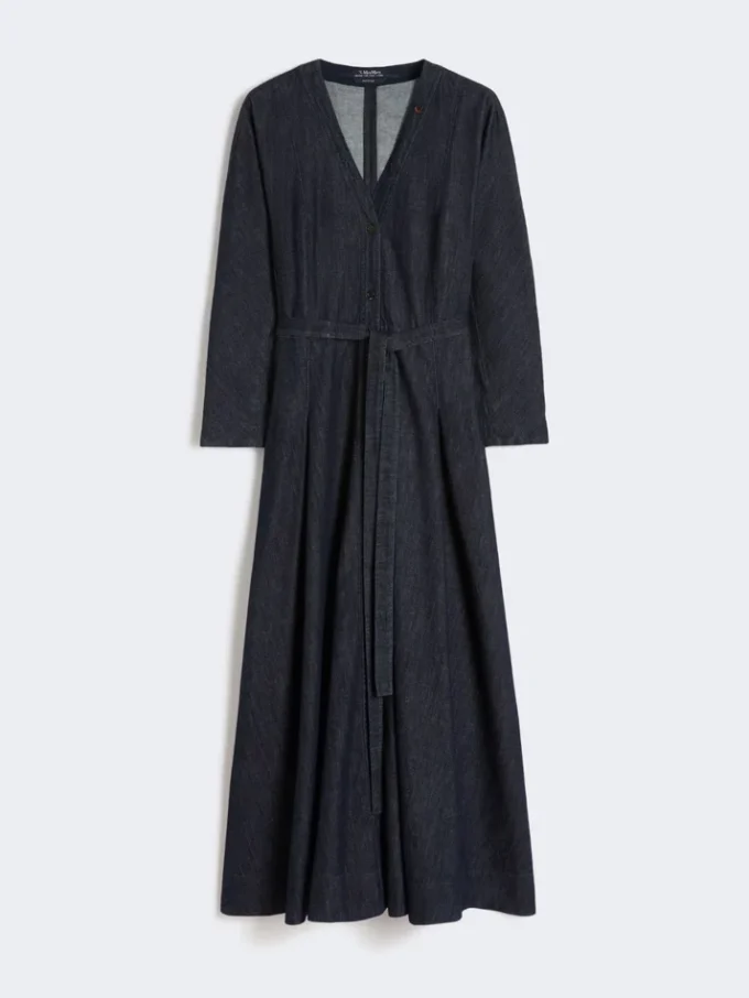 Abito in denim di cotone con cintura, blu oltremare