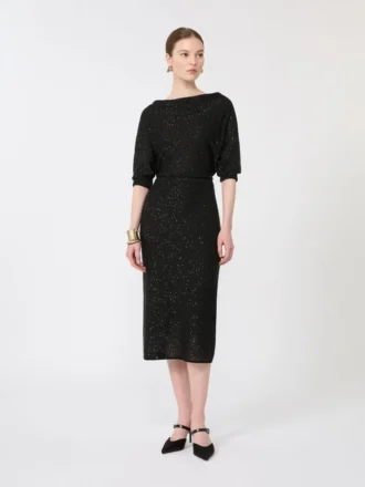Abito in filato di viscosa con paillettes, nero