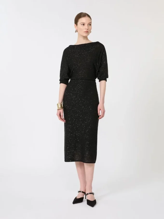 Abito in filato di viscosa con paillettes, nero Abito in filato di viscosa con paillettes, nero
