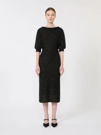 Abito in filato di viscosa con paillettes, nero