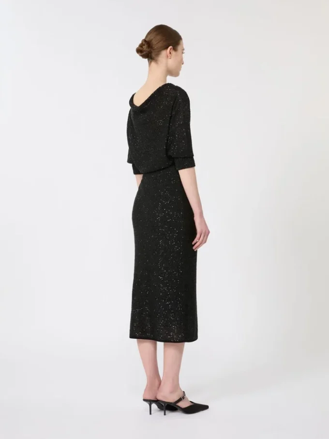 Abito in filato di viscosa con paillettes, nero Abito in filato di viscosa con paillettes, nero