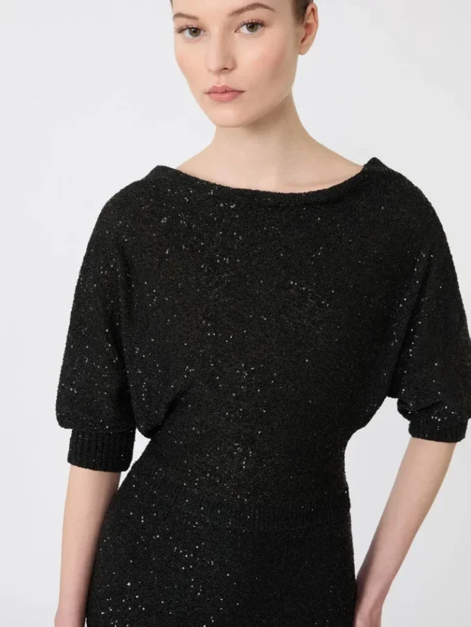 Abito in filato di viscosa con paillettes, nero Abito in filato di viscosa con paillettes, nero