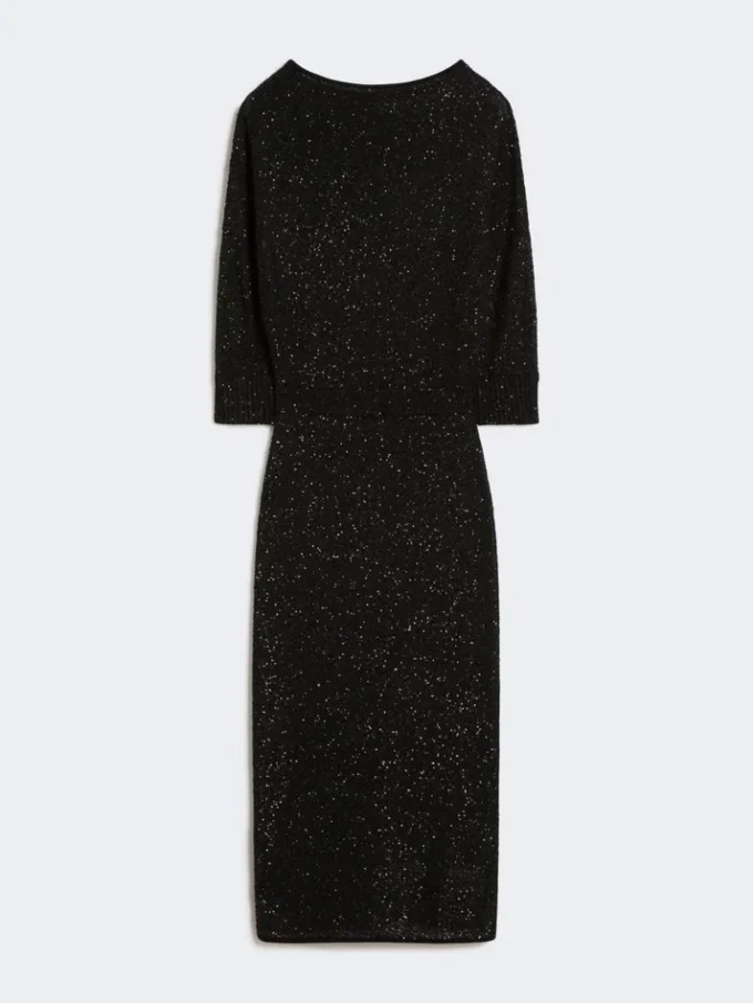 Abito in filato di viscosa con paillettes, nero Abito in filato di viscosa con paillettes, nero