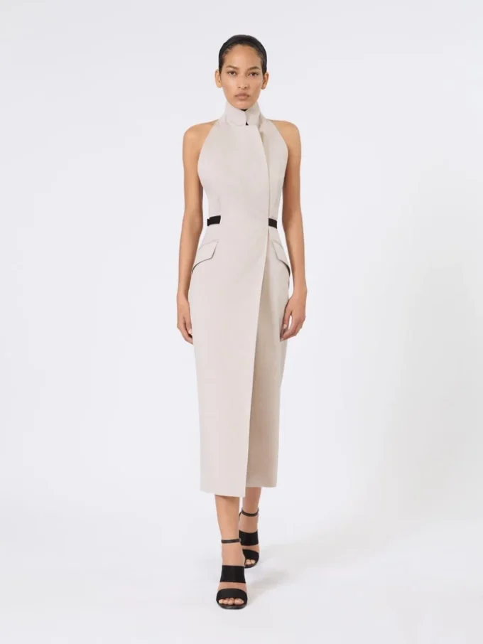 Abito in tela di lana e cotone, beige