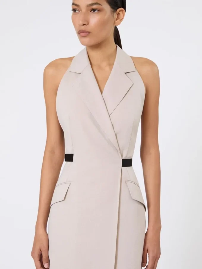 Abito in tela di lana e cotone, beige