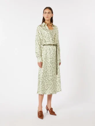 Abito in twill di seta stampato, avorio
