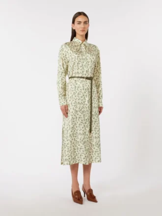 Abito in twill di seta stampato, avorio