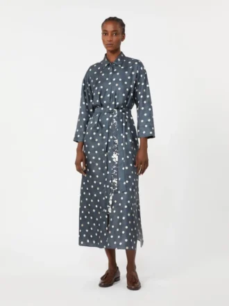 Abito in twill di seta stampato, blu oltremare