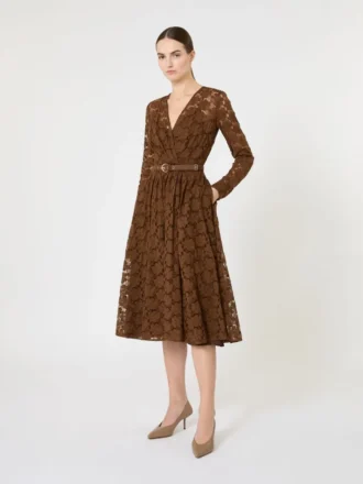 Abito midi in tulle, color cioccolato
