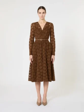 Abito midi in tulle, color cioccolato