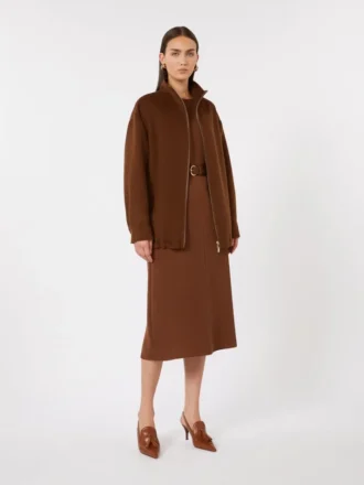 Cappotto in lana, cashmere e seta, color cioccolato