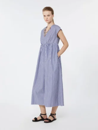Abito svasato in popeline di cotone, blu navy