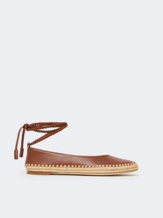 Ballerine in nappa e rafia, color tabacco