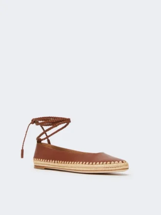 Ballerine in nappa e rafia, color tabacco
